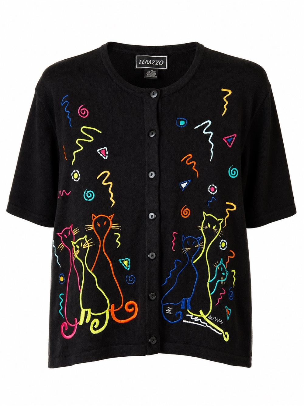 Vintage Embroidered Cats Neon short sleeve cardigan